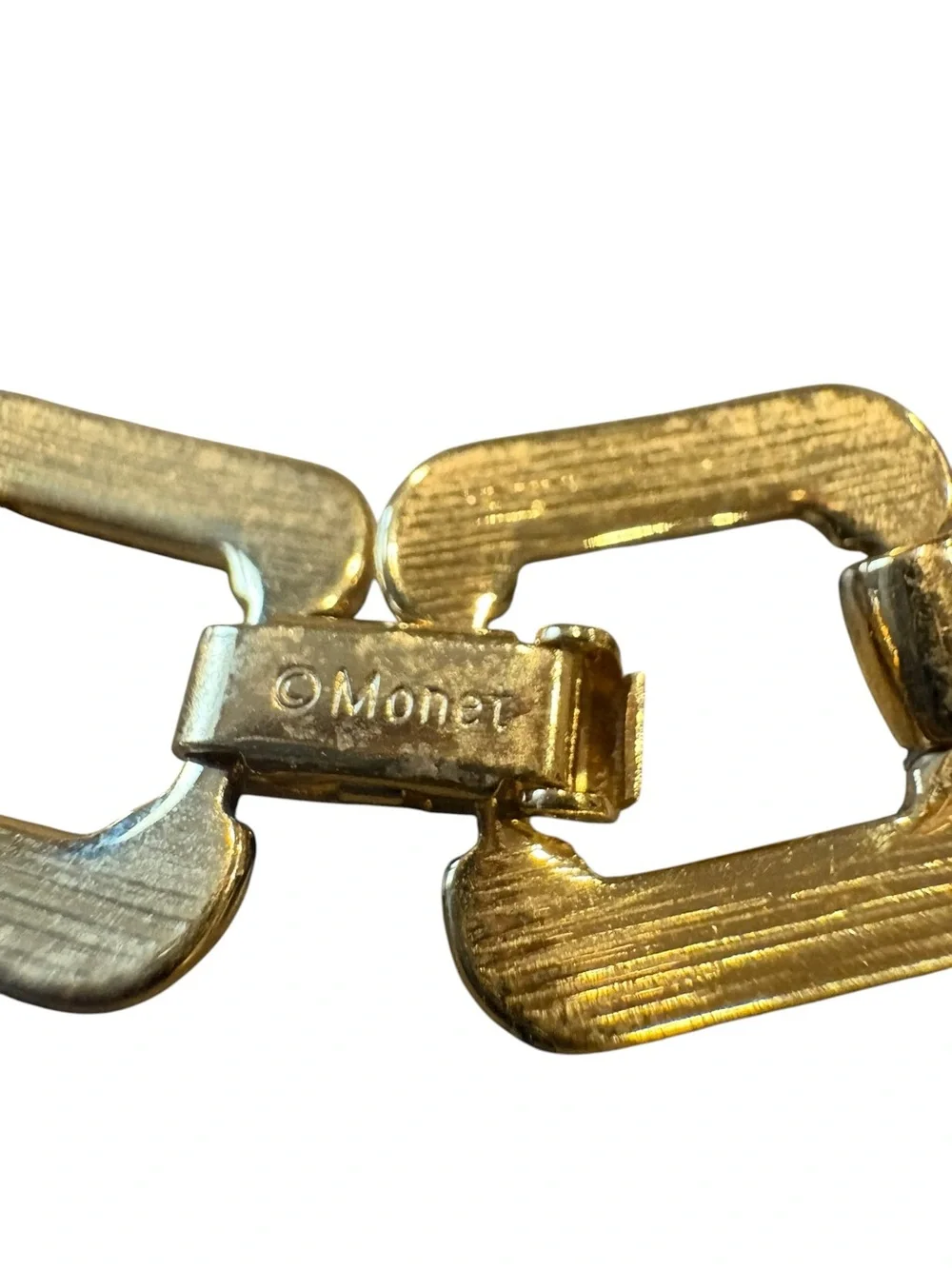Vintage Monet Gold Tone Ivory Enamel Link Necklace Signed Statement Necklace CC